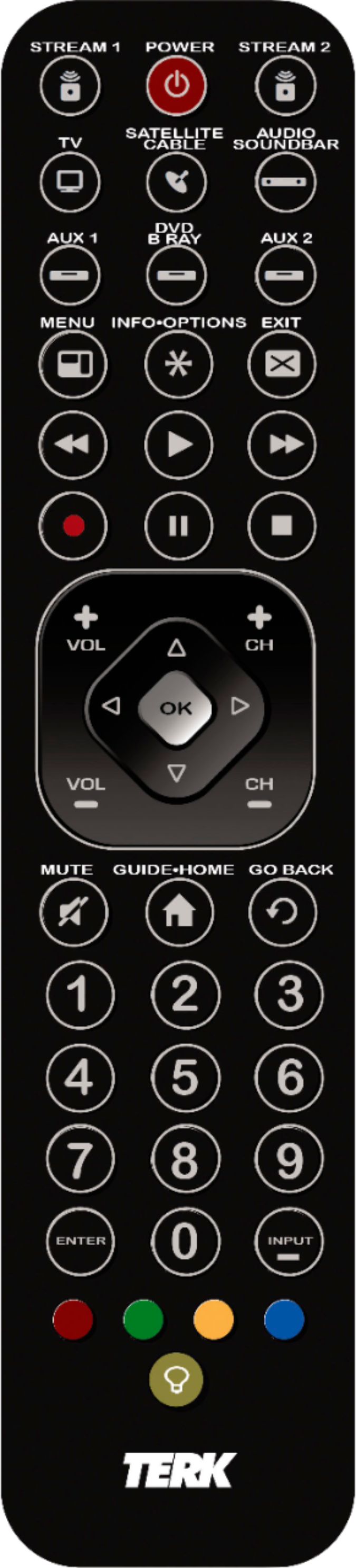 Angle View: TERK - 8-Device Remote - Brushed Black