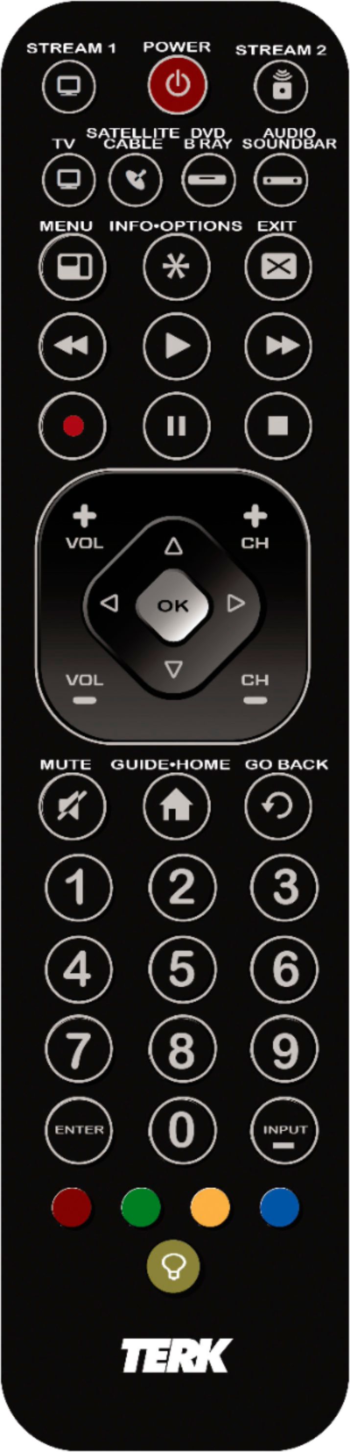 Angle View: TERK - 6-Device Remote - Brushed Black