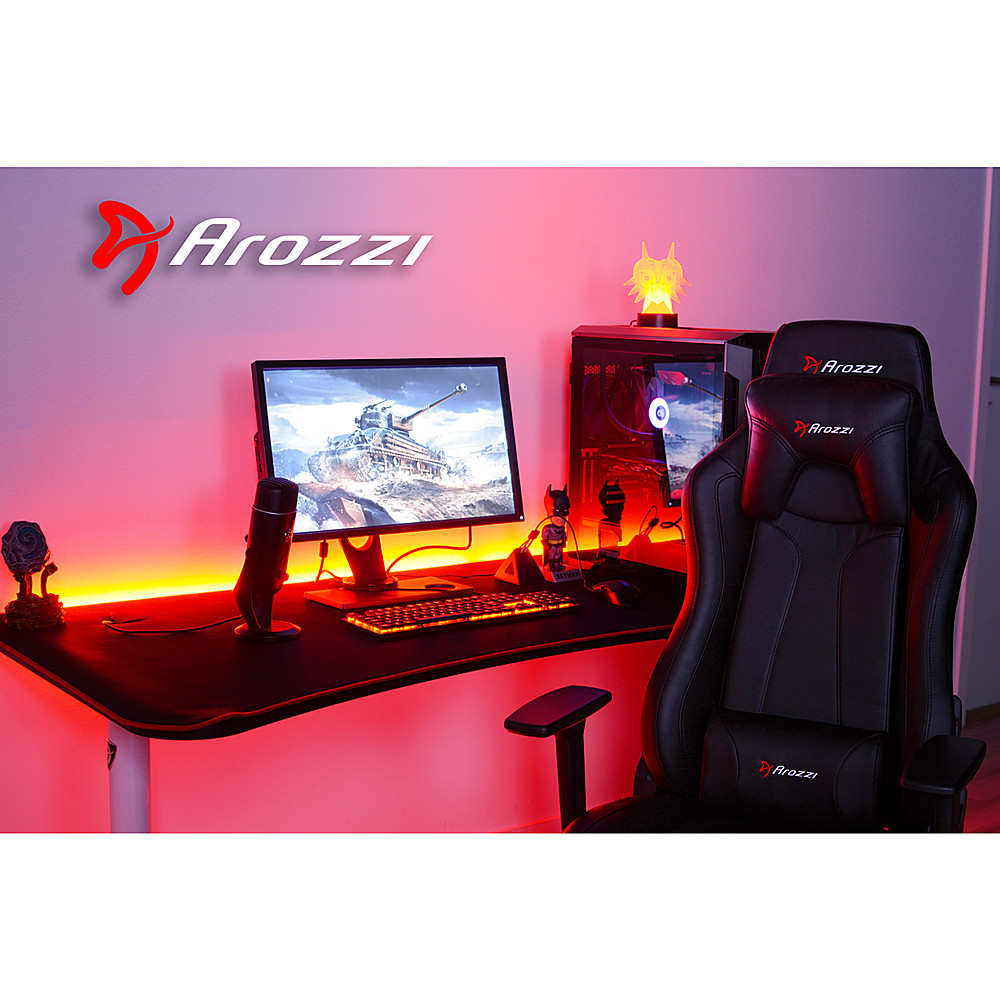 Left View: Arozzi - Vernazza Premium PU Leather Ergonomic Gaming Chair - Black - White Accents