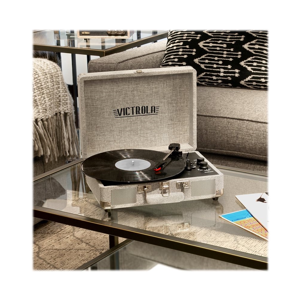 Left View: Victrola - Journey+ Bluetooth Suitcase Record Player - Dark Brown