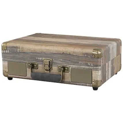 Front. Victrola - Bluetooth Stereo Turntable - Farmhouse Shiplap Gray.