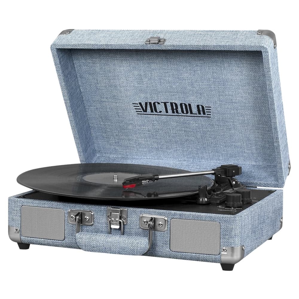 Front. Victrola - Bluetooth Stereo Turntable - Light Denim Blue.