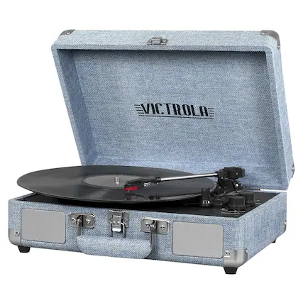 Front. Victrola - Bluetooth Stereo Turntable - Light Denim Blue.