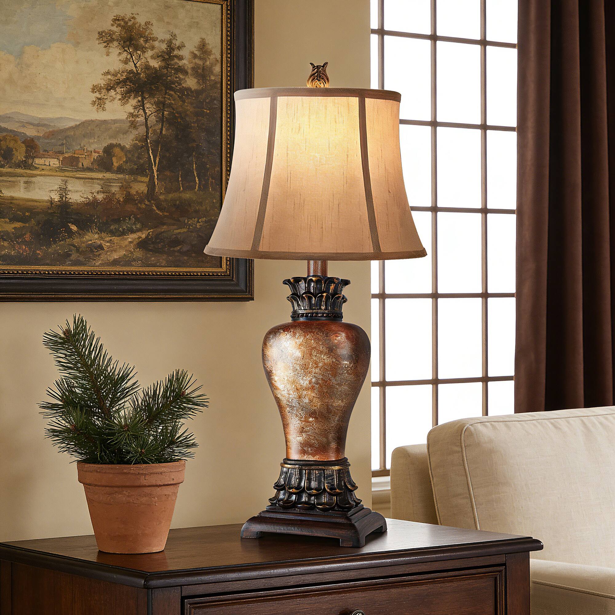 Back. partphoner -  27" Set of 2 Tall Farmhouse Rustic Table Lamps - Amber.