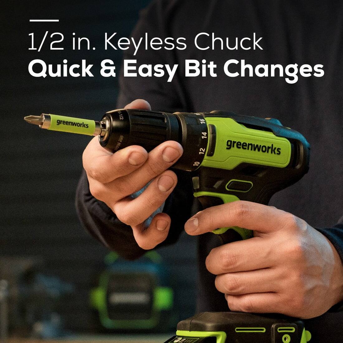 1/2 in. Keyless Chuck  
Quick & Easy Bit Changes