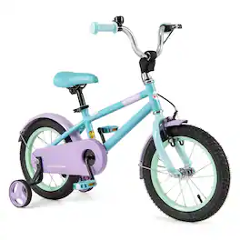 Costway - 14" Kids Bike with Adjustable Saddle Handlebar Removable Training Wheels Handbrake - Blue