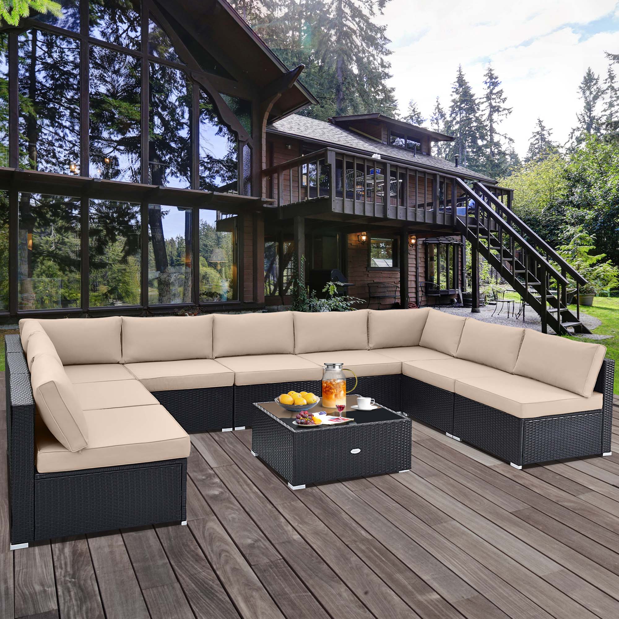 Alt View 3. Costway - Costway 10 PCS Patio Rattan Furniture Set Outdoor Wicker Sofa Table Cushioned Seat - Brown,Beige.