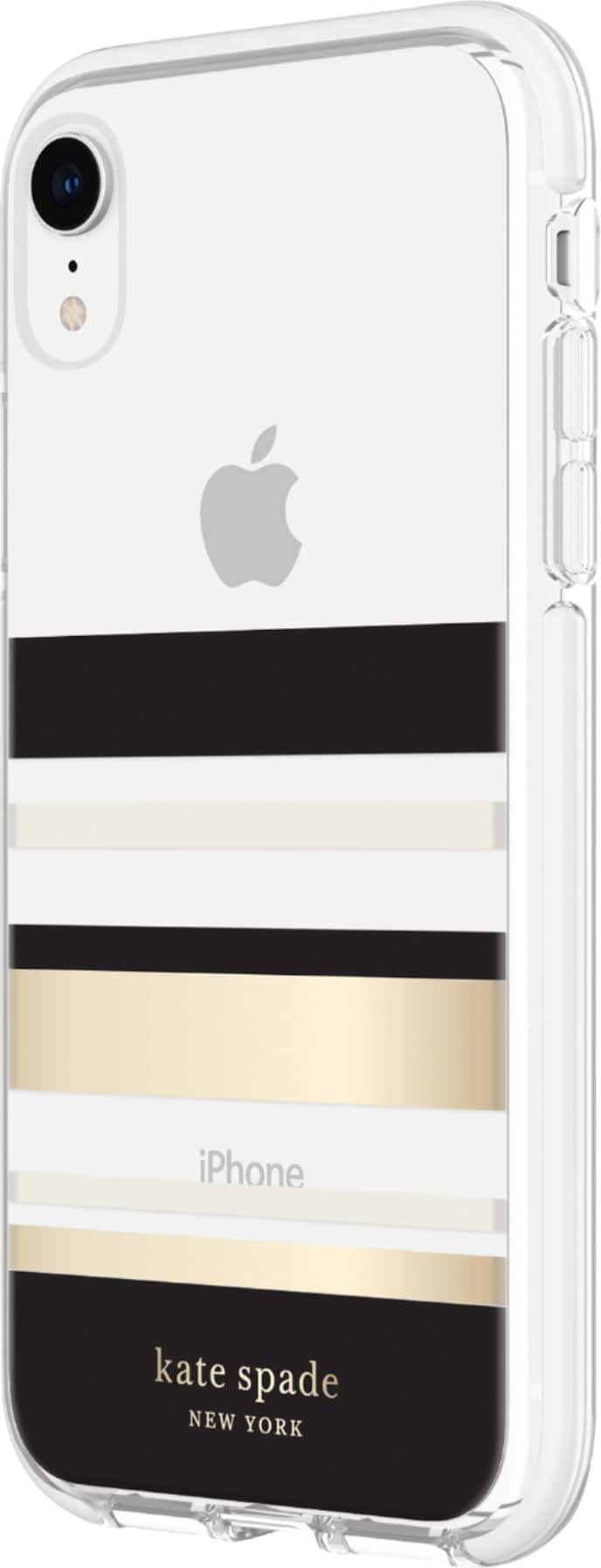 Front. kate spade new york - Defensive Hardshell Case for Apple® iPhone® XR - Black/Clear/Cream/Gold Stripe.