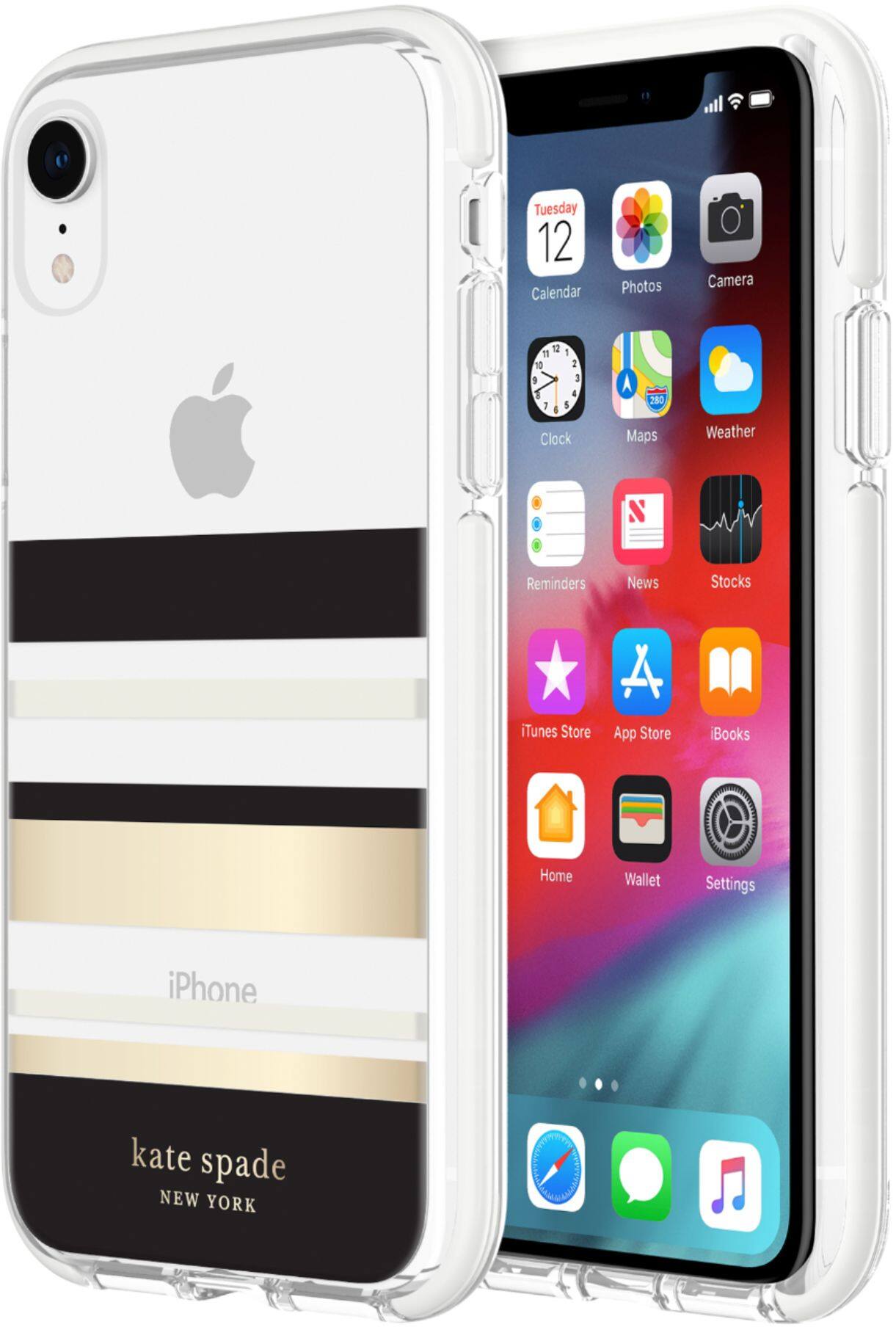 Alt View 11. kate spade new york - Defensive Hardshell Case for Apple® iPhone® XR - Black/Clear/Cream/Gold Stripe.