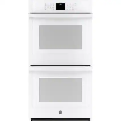 Front. GE - 27" Built-In Double Electric Wall Oven - White.