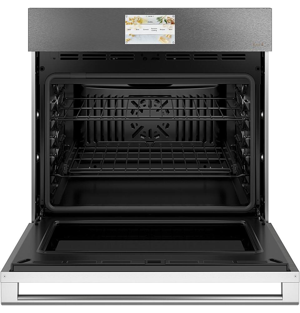 Angle. Café - 30" Built-In Single Electric Convection Wall Oven - Platinum Glass.