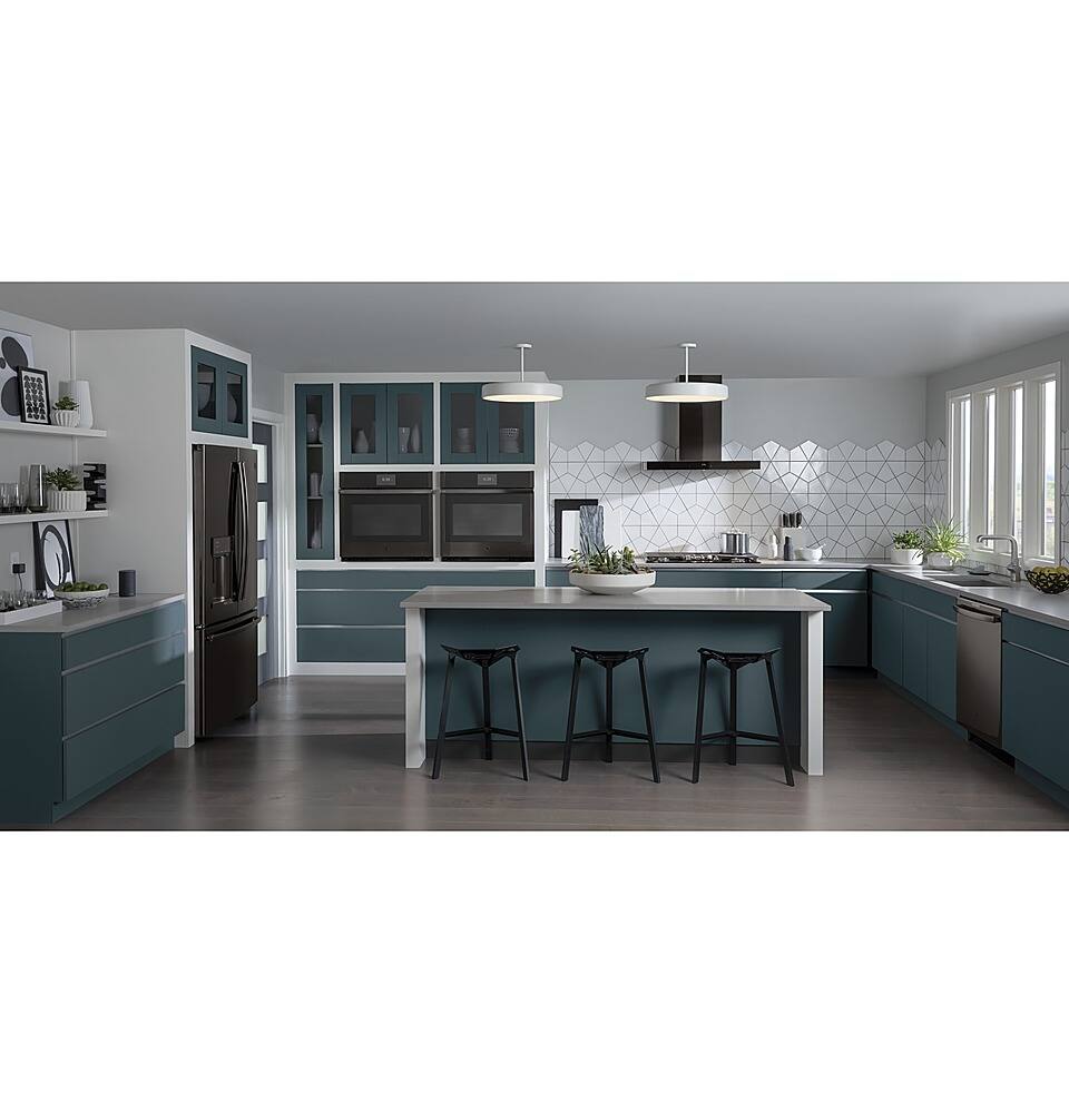 Angle. GE Profile - 30" Smart Built-In Single Electric Convection Wall Oven with Air Fry & Precision Cooking - Black Stainless Steel.