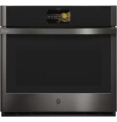 Front. GE Profile - 30" Smart Built-In Single Electric Convection Wall Oven with Air Fry & Precision Cooking - Black Stainless Steel.