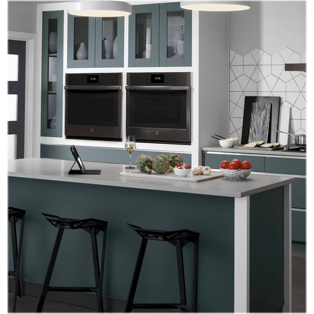 Alt View 24. GE Profile - 30" Smart Built-In Single Electric Convection Wall Oven with Air Fry & Precision Cooking - Black Stainless Steel.