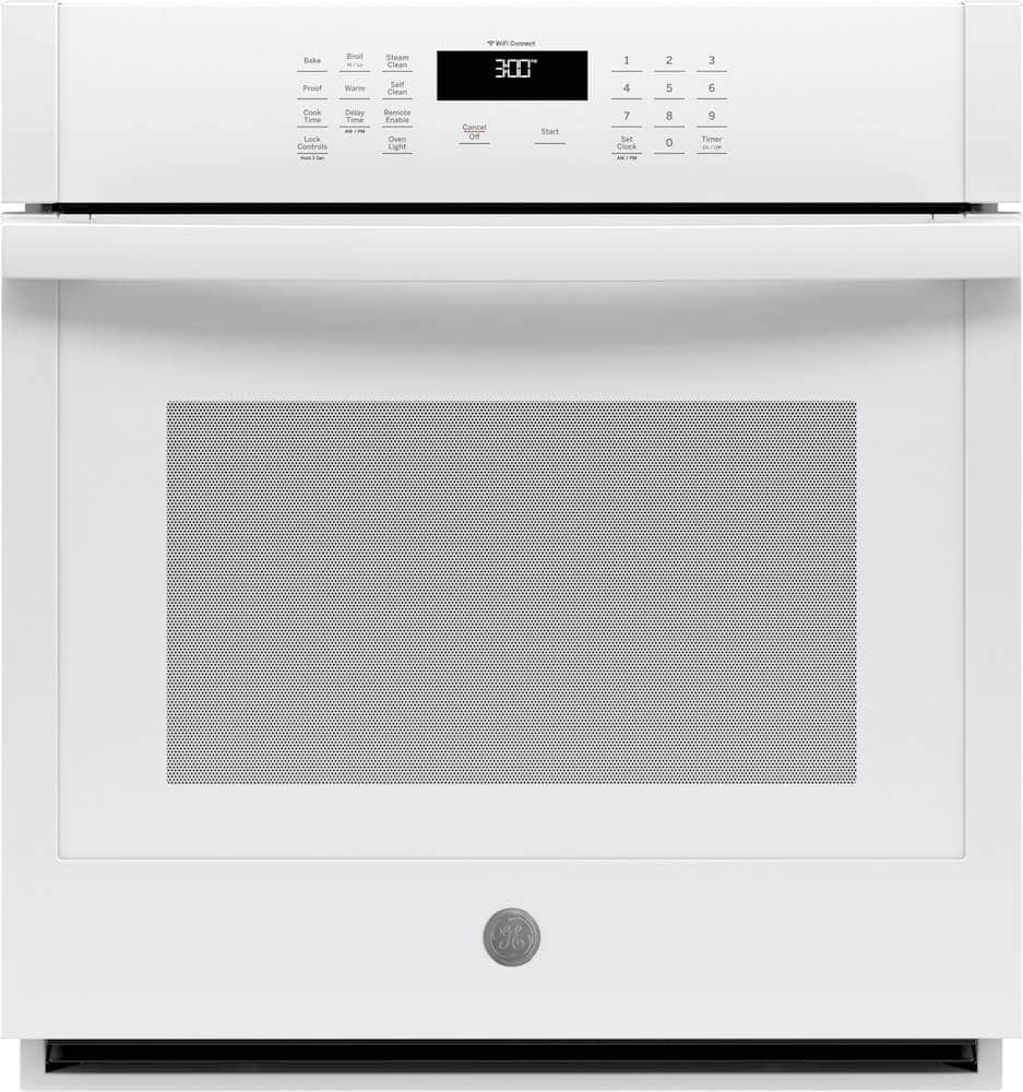Front. GE - 27" Built-In Single Electric Wall Oven - White.