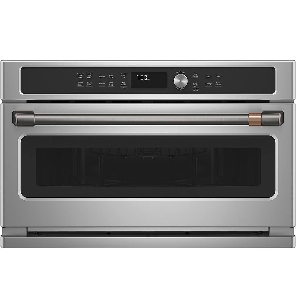 The image features a stainless steel oven with a digital display. The display shows the time as 1:00. The oven has a silver handle and is likely a modern, high-quality appliance.