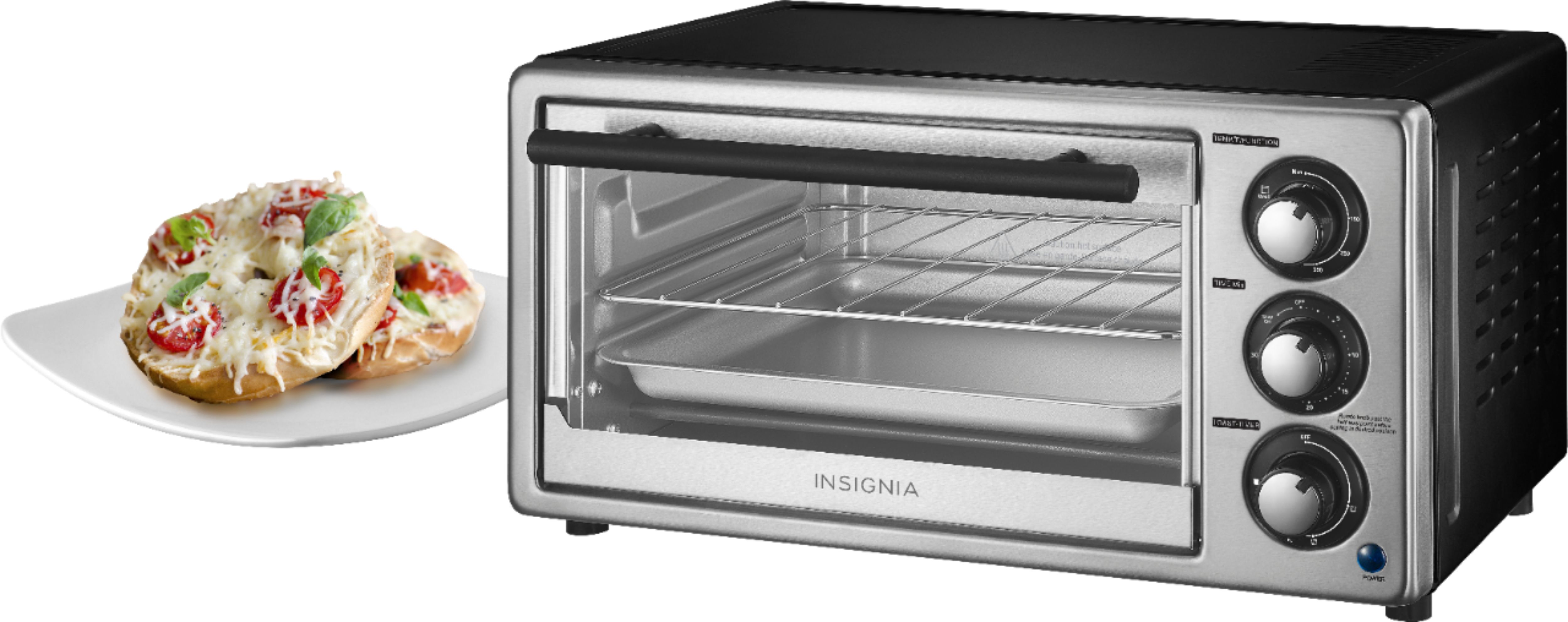 Left View: Insignia™ - 4-Slice Toaster Oven - Stainless Steel
