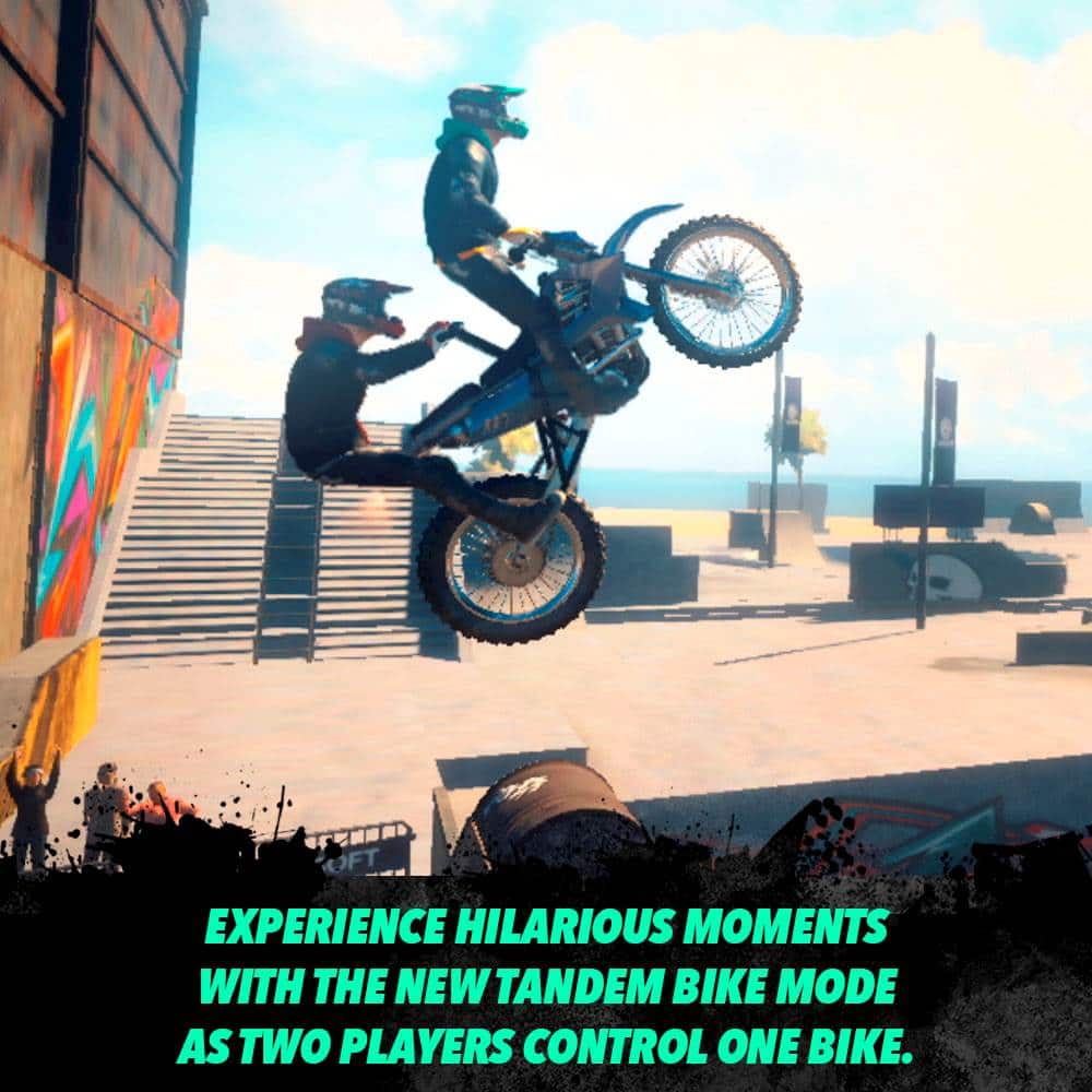 Experience hilarious moments with the new tandem bike mode as two players control one bike.
