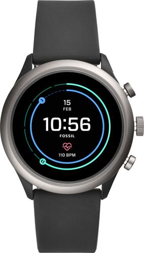 Fossil - Sport Smartwatch 43mm Aluminum - Black with Black Silicone Band was $275.0 now $99.0 (64.0% off)