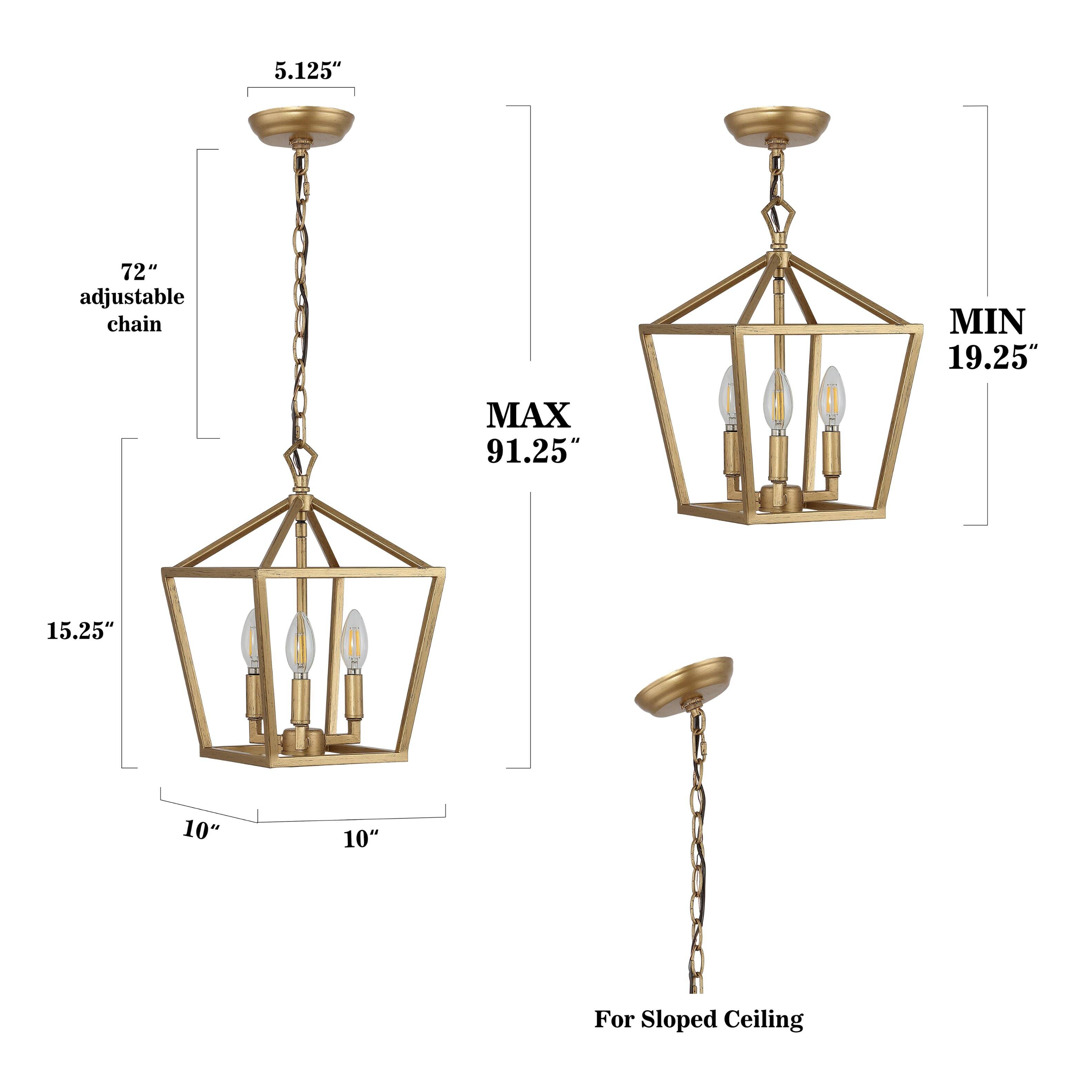 5.125" 72" adjustable chain  
MIN 19.25" X 91.25" 15.25" 10" 10"  
For Sloped Ceiling