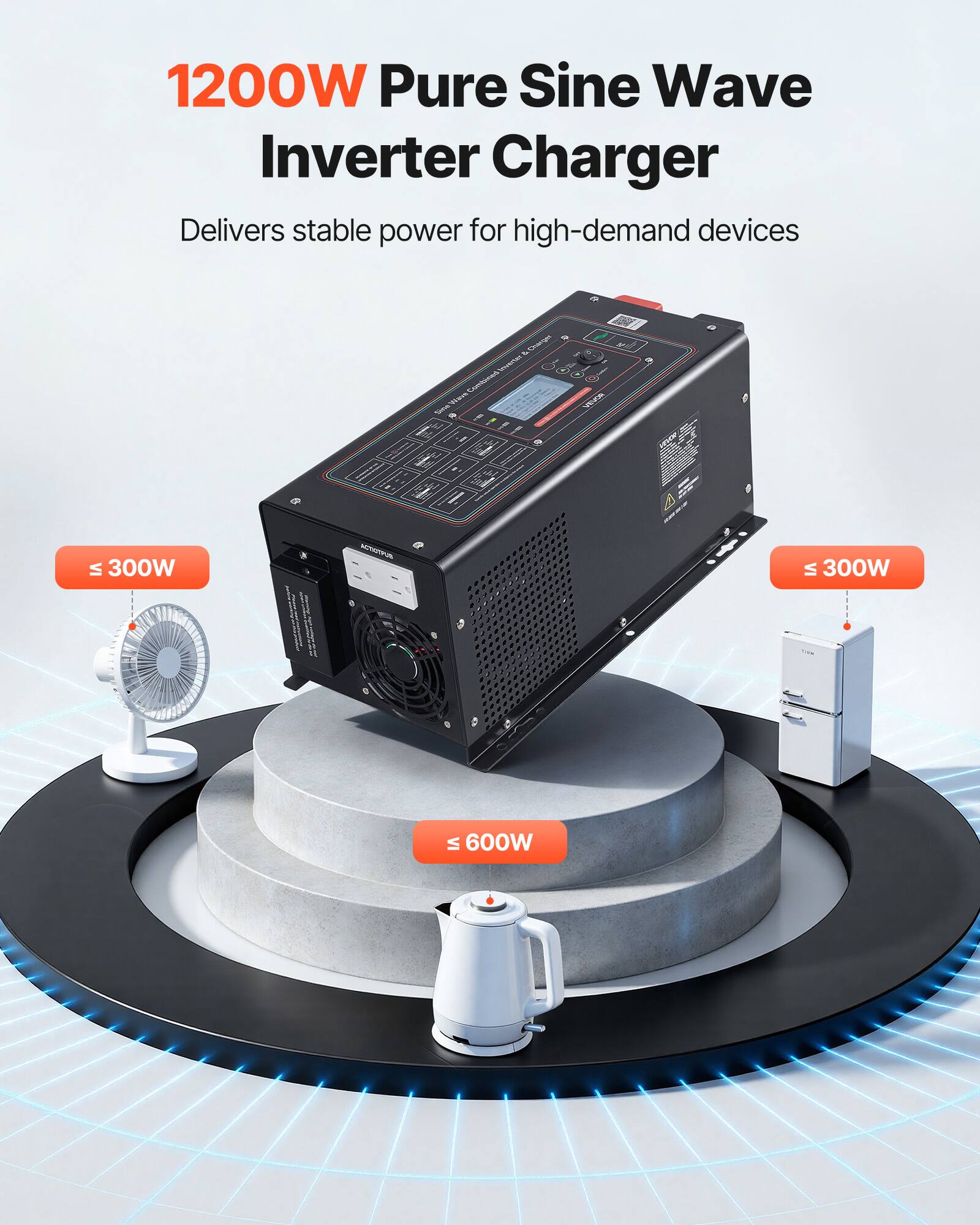 1200W Pure Sine Wave Inverter Charger Delivers stable power for high-demand devices

Charger CHINDAI Combined

≤ 300W

≤ 300W

≤ 600W