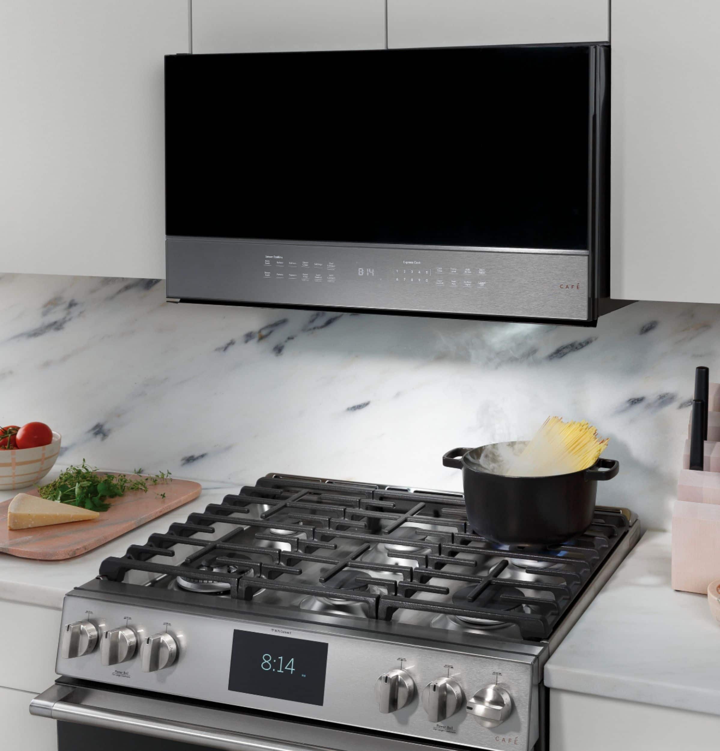 Alt View 17. Café - 2.1 Cu. Ft. Over-the-Range Microwave with Sensor Cooking - Platinum Glass.