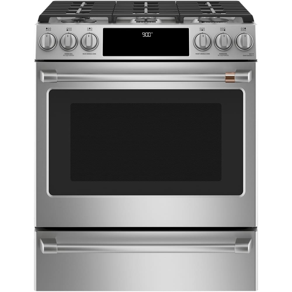 Front. Café - 5.7 Cu. Ft. Self-Cleaning Slide-In Dual Fuel Convection Range - Stainless steel.