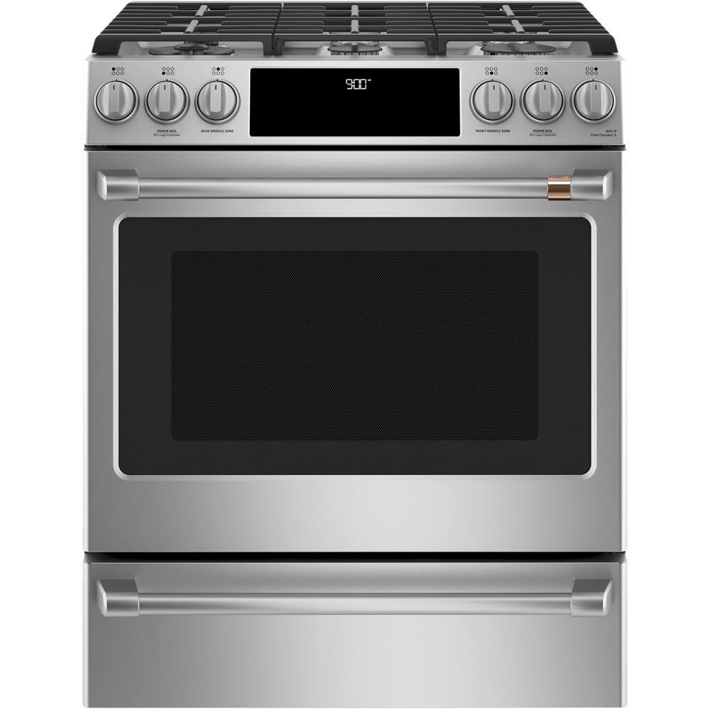 Front. Café - 5.7 Cu. Ft. Self-Cleaning Slide-In Dual Fuel Convection Range - Stainless steel.