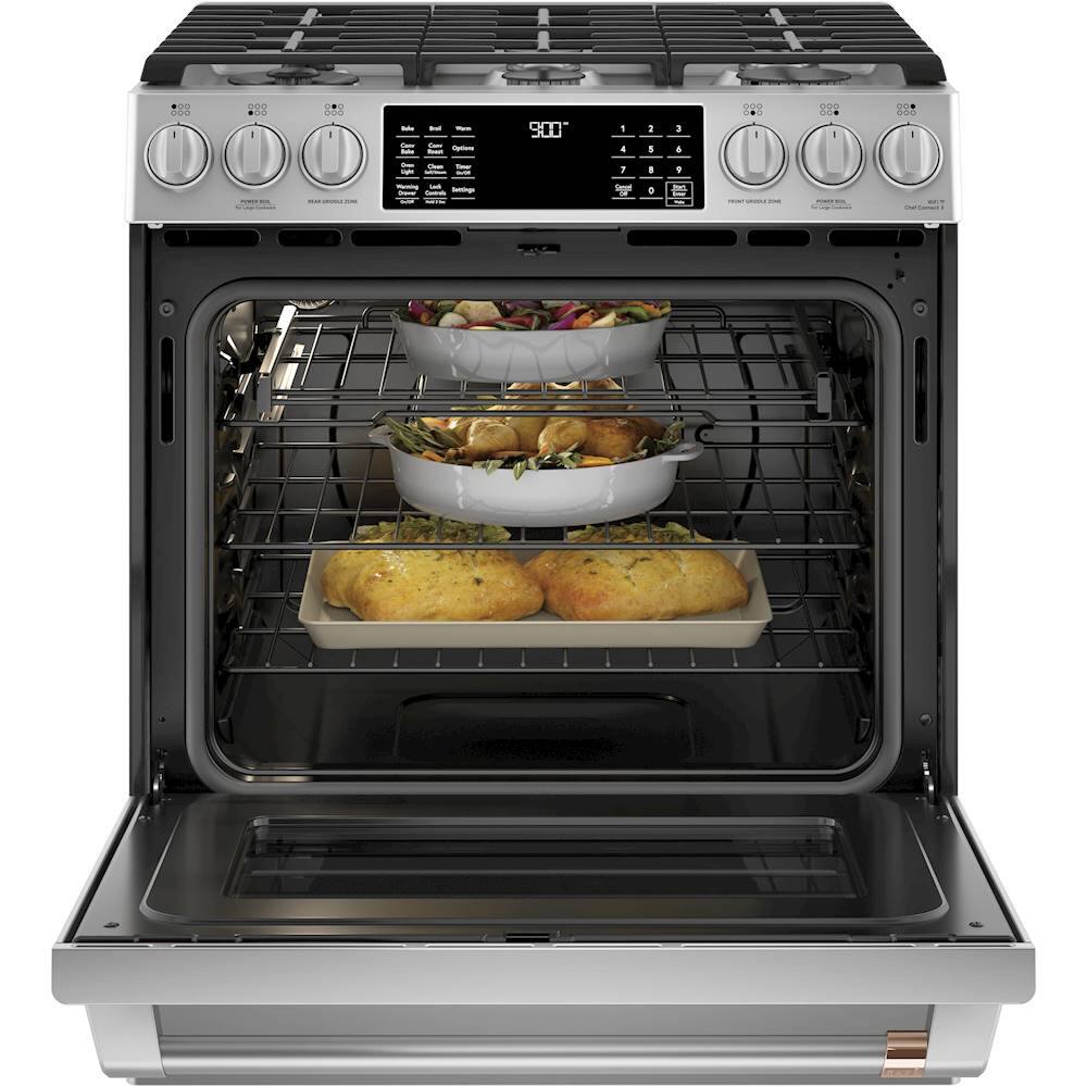 Alt View 14. Café - 5.7 Cu. Ft. Self-Cleaning Slide-In Dual Fuel Convection Range - Stainless steel.