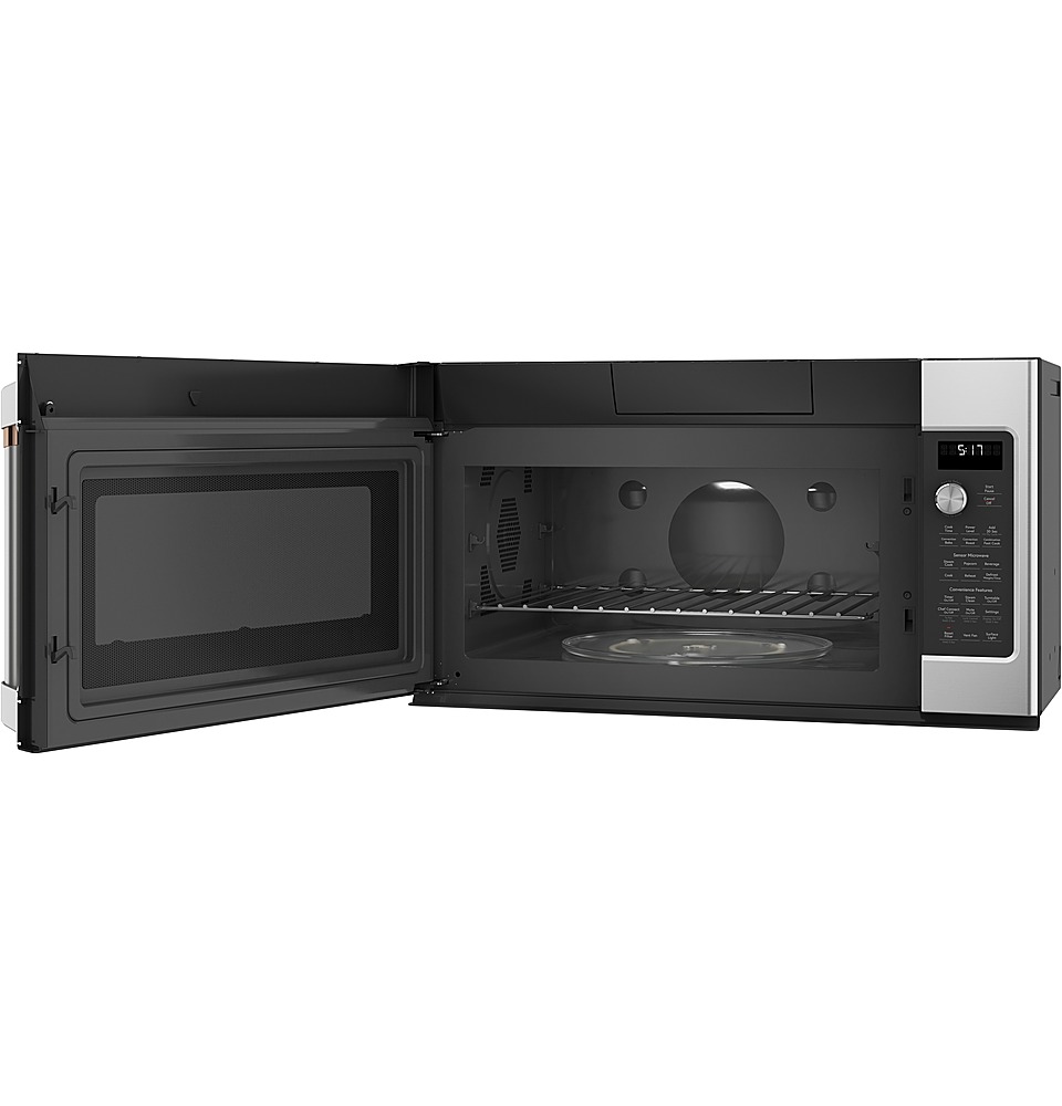 Left View: Café - 1.7 Cu. Ft. Convection Over-the-Range Microwave with Sensor Cooking - Stainless steel