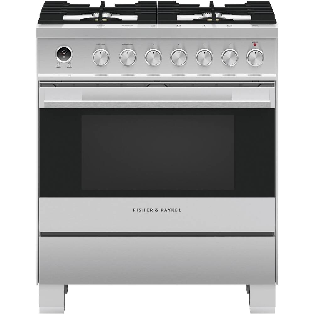Front. Fisher & Paykel - 3.6 Cu. Ft. Self-Cleaning Freestanding Dual Fuel Convection Range - Stainless Steel/Black Glass.