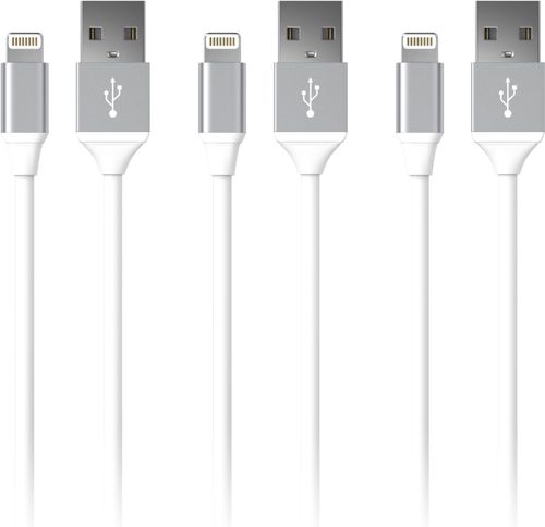 Just Wireless - 3'/6'/10' Lightning-to-USB Type-A Charge-and-Sync Cable (3-Count) - White