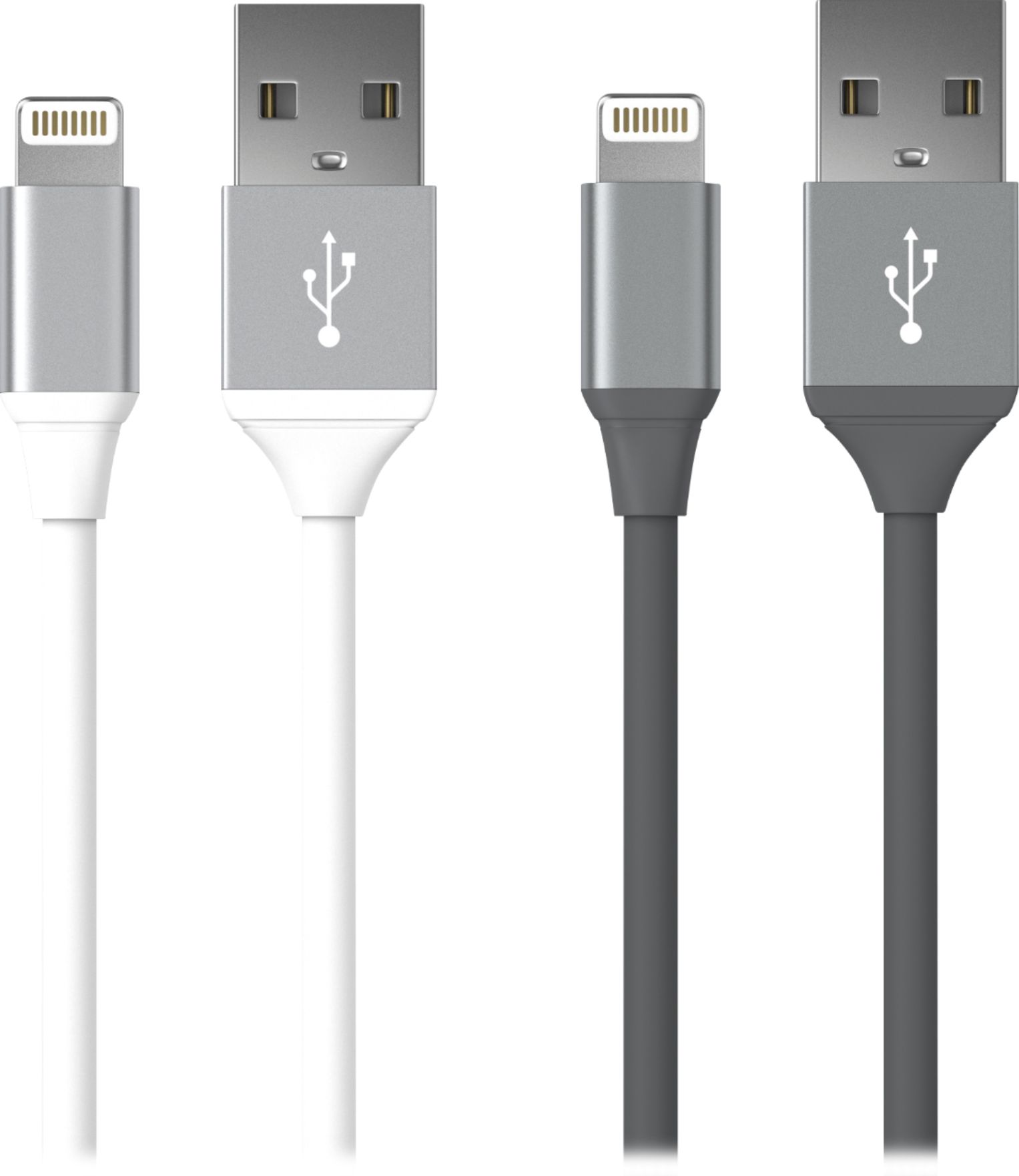 Just Wireless - 6' Lightning-to-USB Type A Cable (2-Pack) - White/Slate Gray