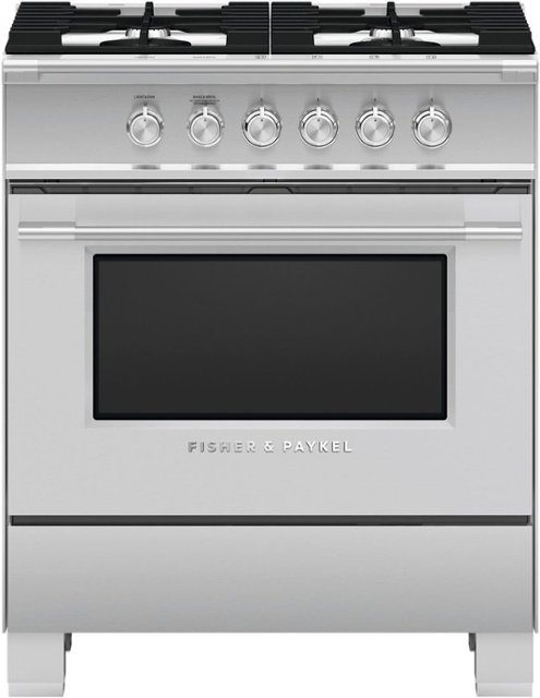 Fisher & Paykel – Classic Series 3.5 Cu. Ft. Freestanding Gas True Convection Range – Brushed Stainless Steel/Black Glass