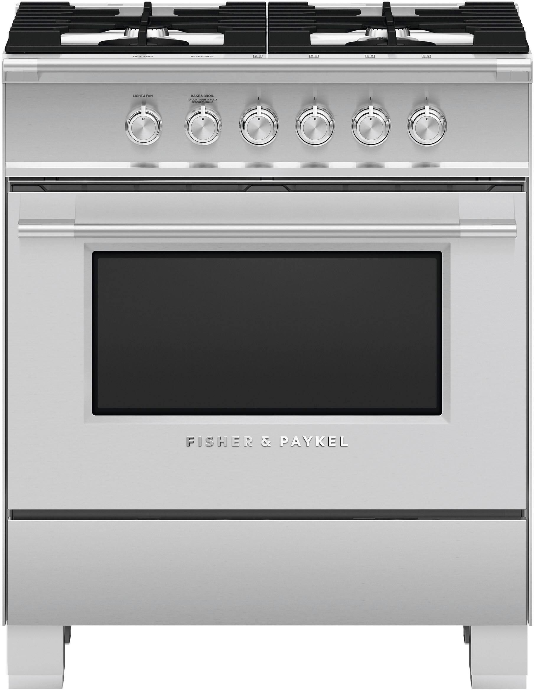 Front. Fisher & Paykel - Classic Series 3.5 Cu. Ft. Freestanding Gas True Convection Range - Brushed Stainless Steel/Black Glass.