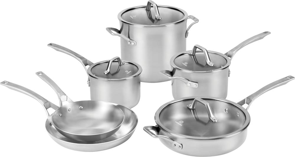 Angle View: Calphalon - Signature 10-Piece Cookware Set - Stainless Steel