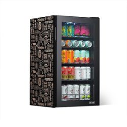 NewAir - 126-Can Beverage Cooler with “Beers of the World” Custom Wrap, Glass Door, Custom, SplitShelf and 7 Temperature Settings - Black - Front_Zoom