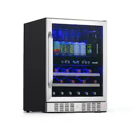 NewAir - 24” Built-in Dual Zone 20 Bottle and 70 Can Wine and Beverage Fridge with SplitShelf™ and Smooth Rolling Shelves - Stainless Steel