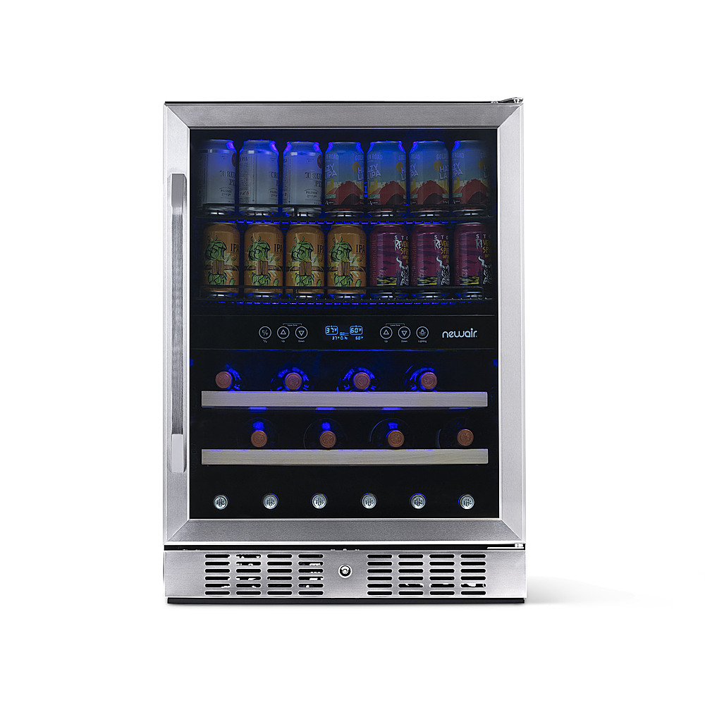 NewAir – 20 Bottle and 70 Can Dual Zone Wine and Beverage Fridge in Stainless Steel with SplitShelf™ and Smooth Rolling Shelves – Stainless steel