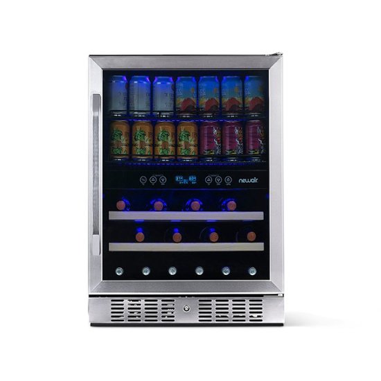 Angle Zoom. NewAir - 20 Bottle and 70 Can Dual Zone Wine and Beverage Fridge with SplitShelf™ and Smooth Rolling Shelves - Stainless Steel.