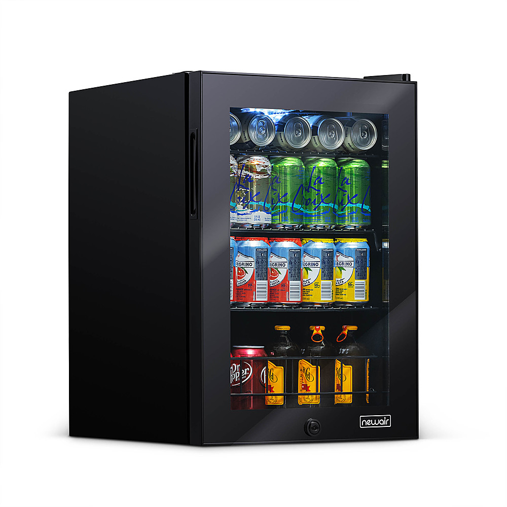 Angle View: NewAir - 90-Can Freestanding Beverage Fridge, Compact with Adjustable Shelves and Lock - Black