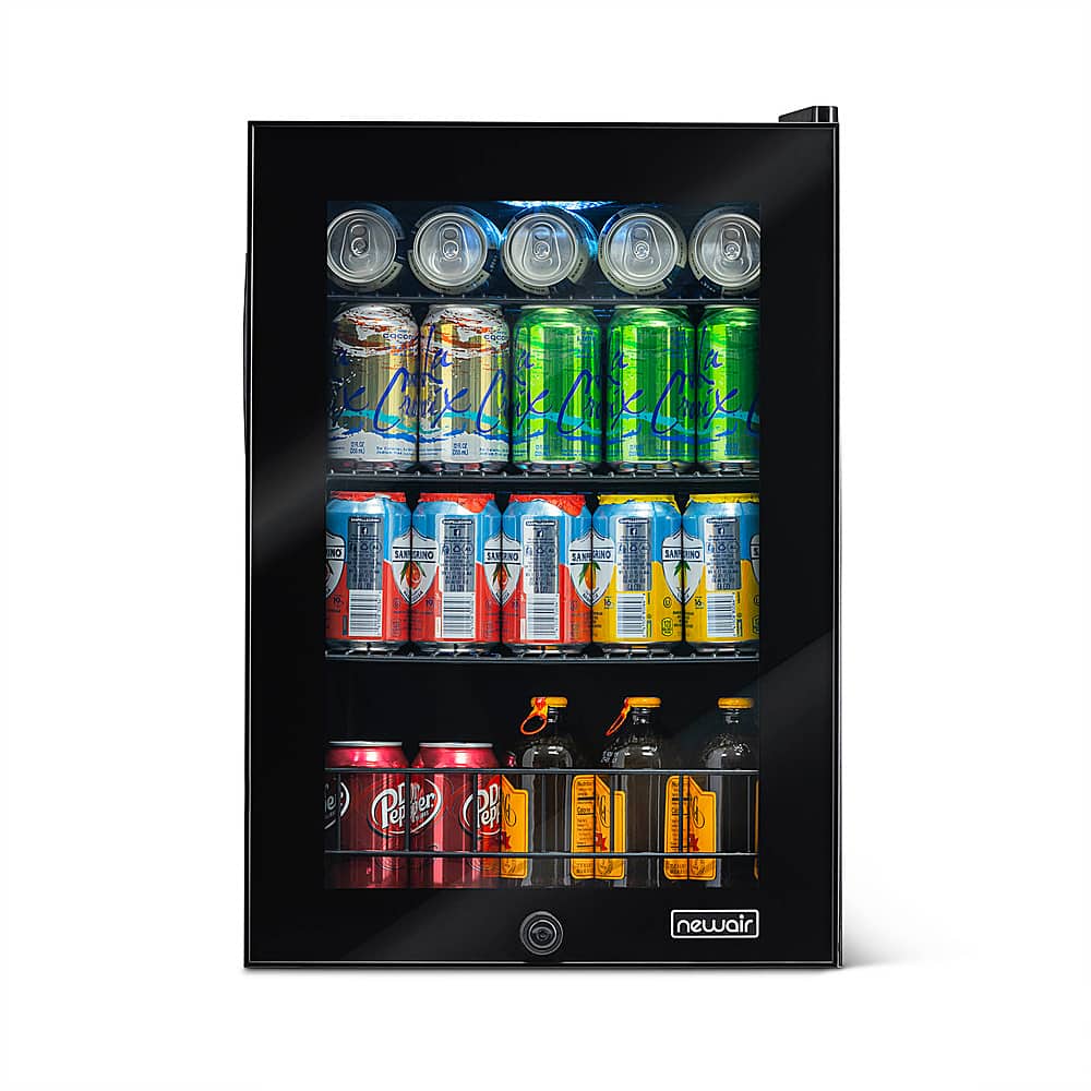 Front. NewAir - 90-Can Freestanding Beverage Fridge, Compact with Adjustable Shelves and Lock - Black.