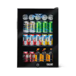 NewAir - 90-Can Freestanding Beverage Cooler, Compact with Adjustable Shelves and Lock - Black