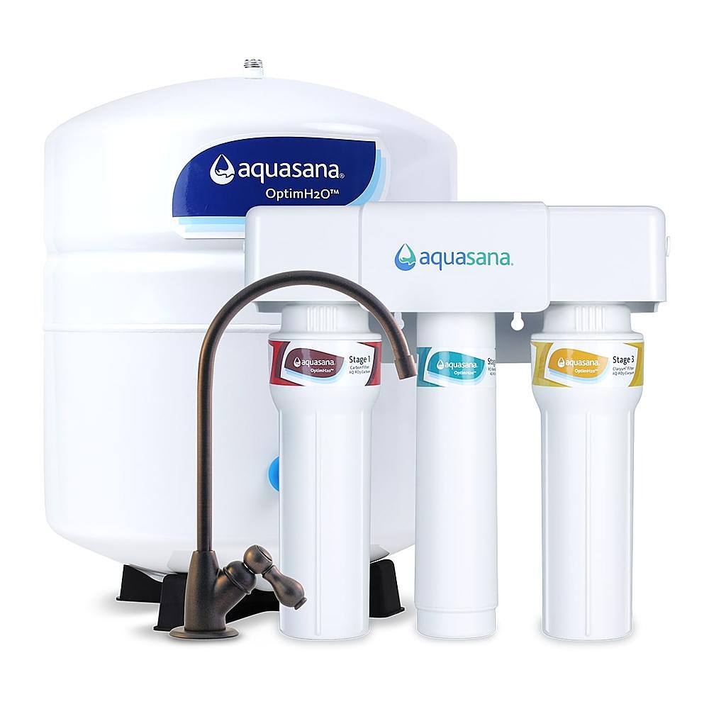 Angle. Aquasana - OptimH2O Reverse Osmosis + Clayrum 3-Stage Under Sink Water Filter System with Dedicated Faucet - Oil Rubbed Bronze.