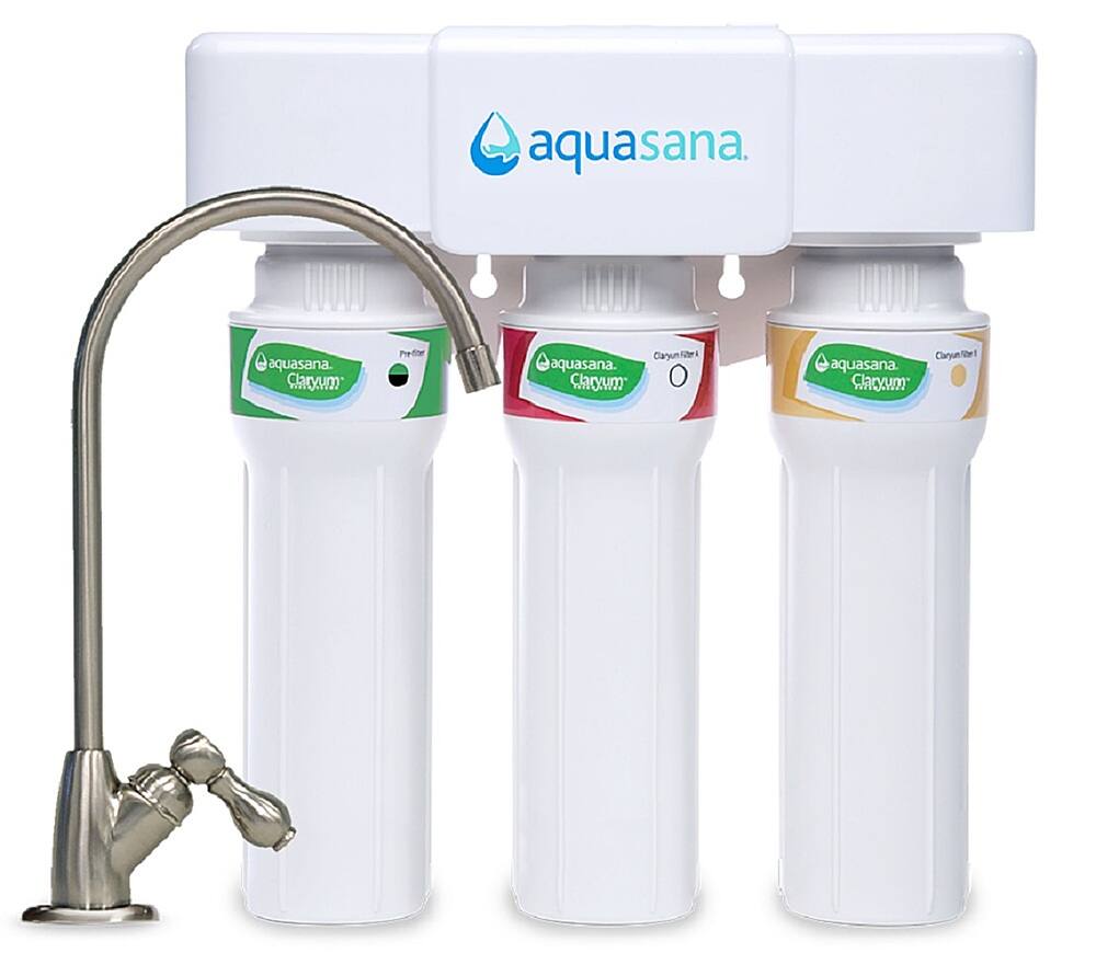 Angle. Aquasana - Claryum® 3-Stage Max Flow 800-gal. Filter Capacity Under Sink Water Filter with Dedicated Faucet - Brushed Nickel.