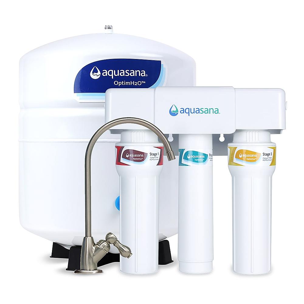 Aquasana - OptimH2O Reverse Osmosis + Clayrum 3-Stage Under Sink Water Filter System with Dedicated Faucet - Brushed Nickel