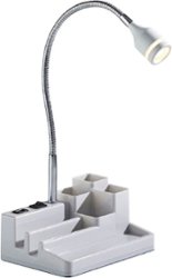 Adesso - LED Desk Lamp with USB Port Plus Storage - White/Brushed Steel - Front_Zoom