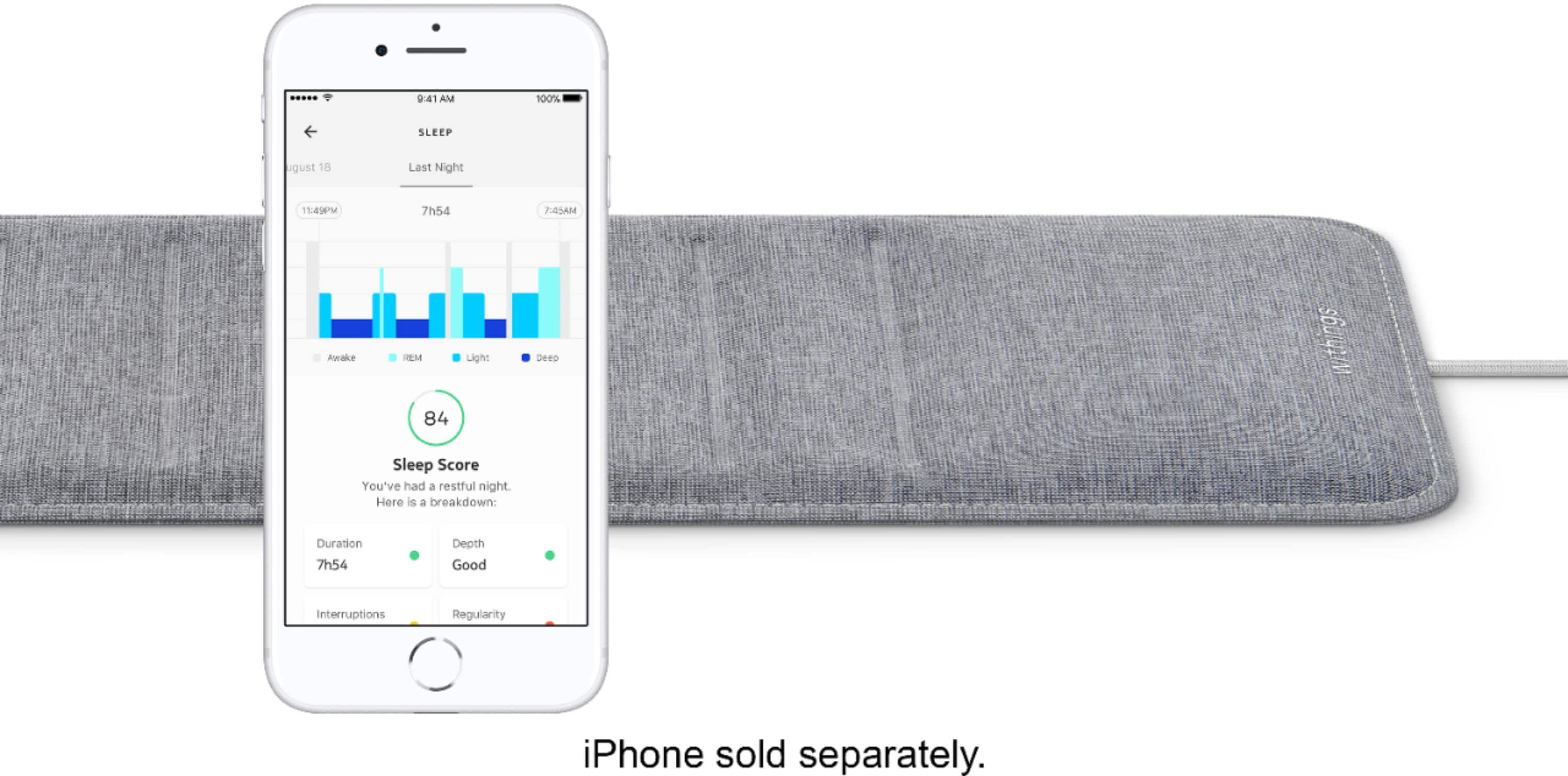 Alt View 11. Withings - Sleep Tracking Mat - Gray.