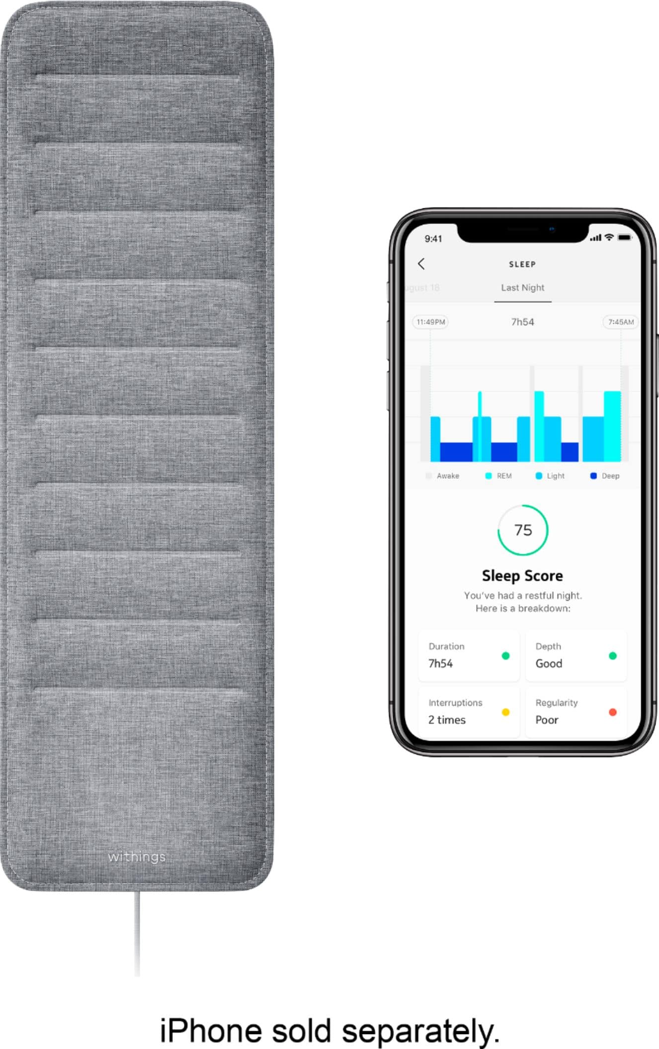Alt View 3. Withings - Sleep Tracking Mat - Gray.