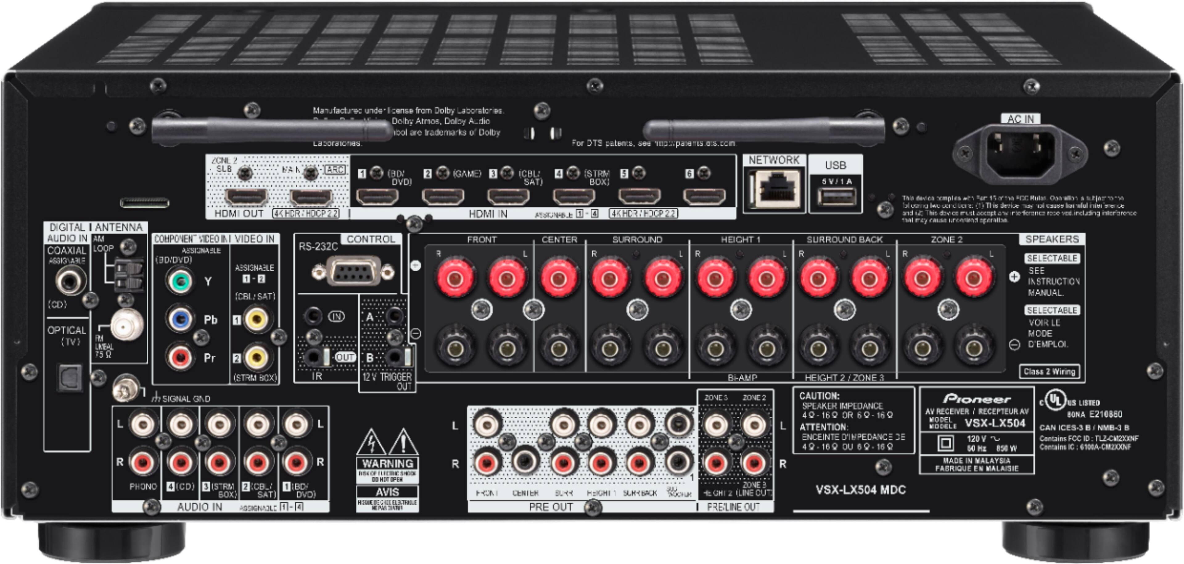 Back View: Marantz - NR1711 8K 7.2 Channel Ultra HD AV Receiver - 3D Audio/Video, Multi-Room Streaming, Alexa Compatible - Black